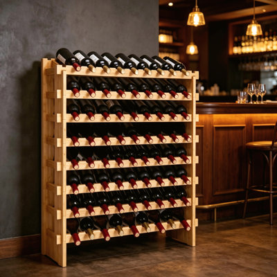 Casier à vin modulaire empilable en bambou pour 72 bouteilles, étagère de rangement et d'exposition autoportante à 8 niveaux pour la maison, la cuisine ou le bar.