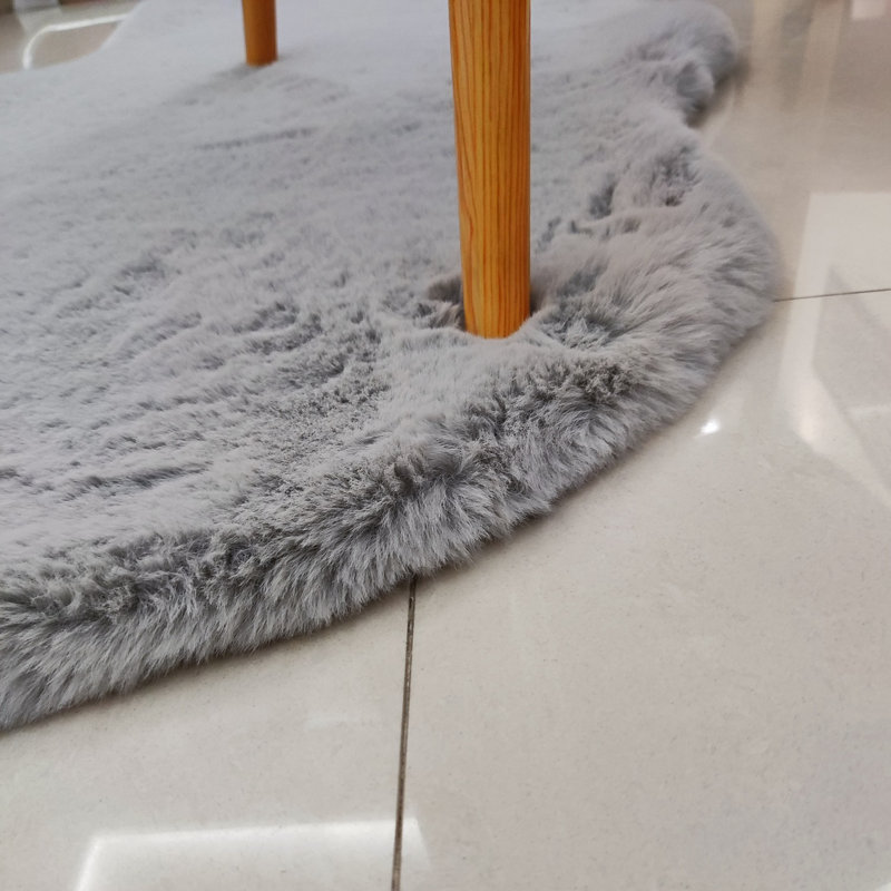 Khyrie Solid Color Machine Woven Shag Faux Fur Area Rug in Light Gray, Novelty 2' x 4'