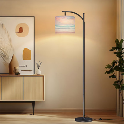 Lampe sur pied arc avec abat-jour réglable plage rose vagues océaniques abstraites paysage marin bord de mer lampe sur pied 3 températures de couleur à intensité variable grand poteau avec interrupteur au pied pour la chambre à coucher
