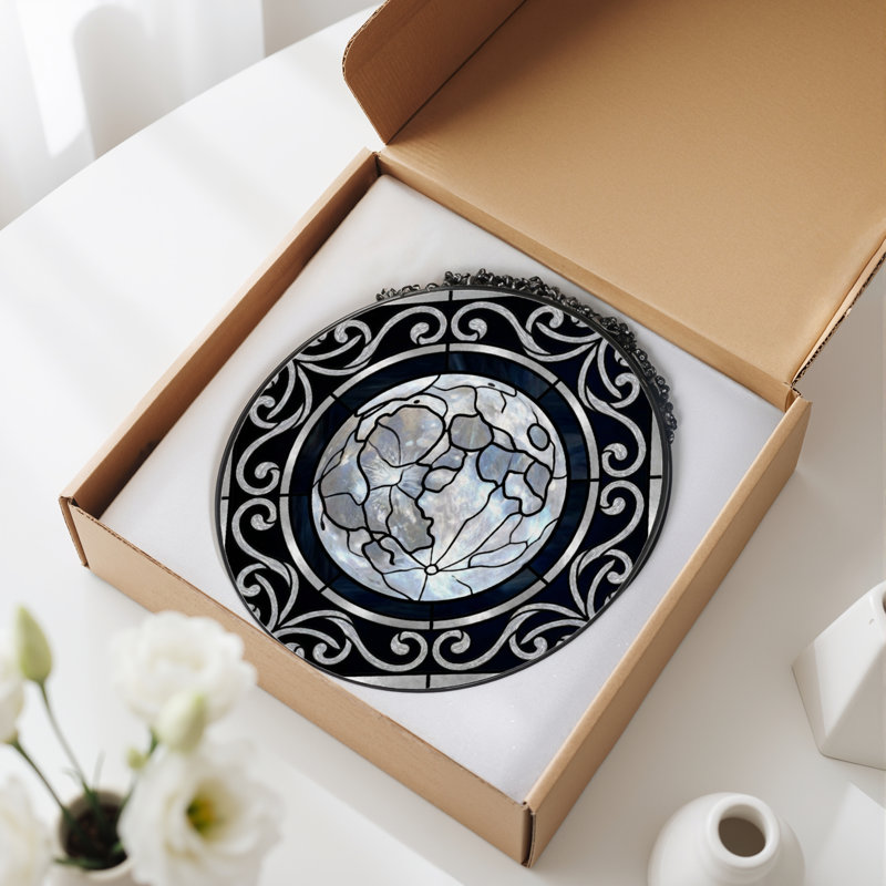 7.8"H Moon Pattern Stained Glass Window Panel