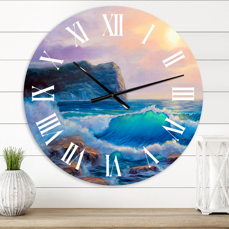 Blue Waves Breaking At The Beach III - Horloge murale nautique et côtière, Moyen