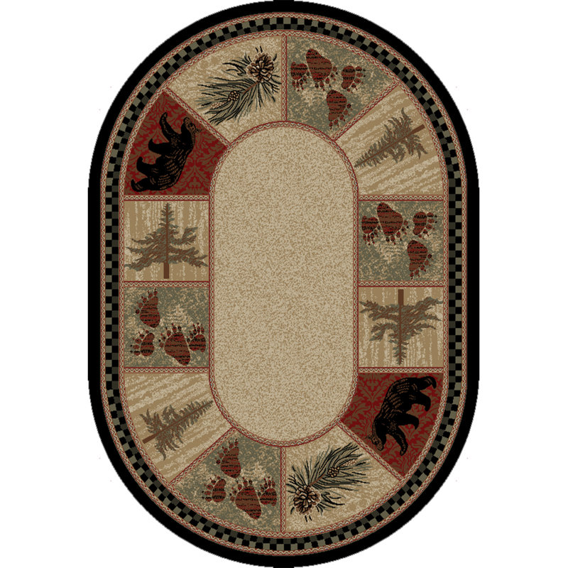 Tapis géométrique beige / noir Seagle, Ovale 5 pi 3 po x 7 pi 3 po