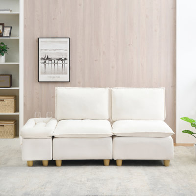 75.7'' Modern Flannel Sofa – Adjustable Backrest & Hidden Storage, Cup Holders