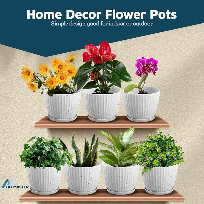 White Gray 6-Inch Plant Pots with Drainage & Saucers 18 Pack, Indoor & Outdoor Planters for Houseplants, Herbs, and Flowers, Durable & Weatherproof Material, Stackable, Lightweight, Minimalist Design