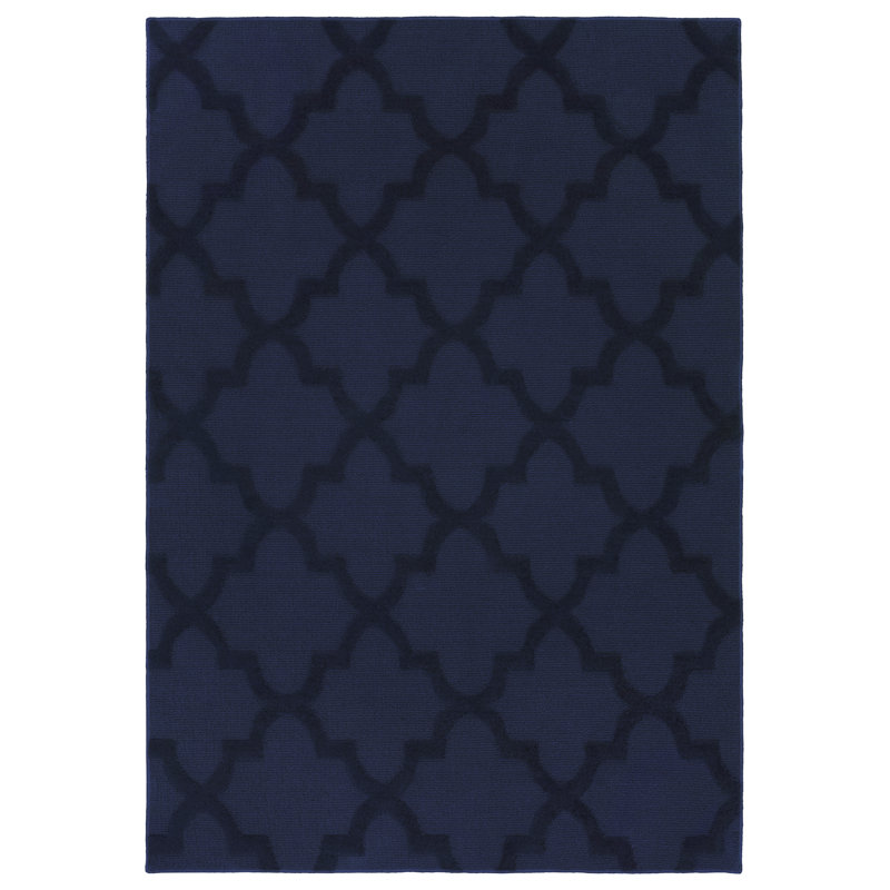 Tapis bleu marine à motif de treillis, Rectangle 9 pi x 12 pi