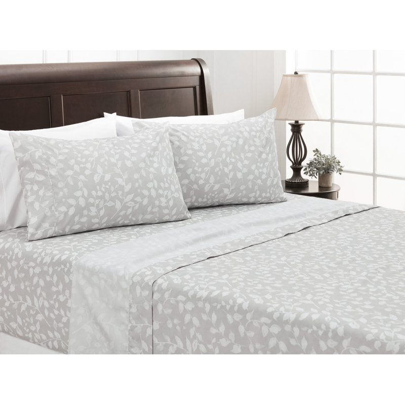 Floral Microfiber Percale Sheet Set, King Sheet Set with 2 Pillowcases