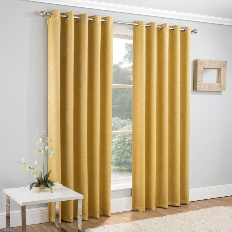 Biller Eyelet Thermal Light Reducing Curtain, 117cm Width x 229cm Drop, Ochre