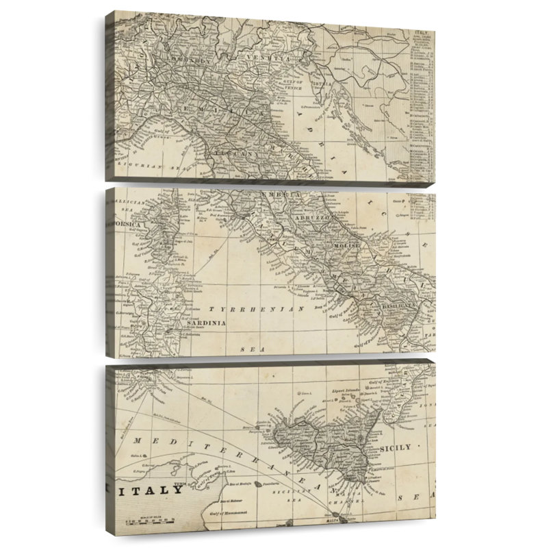 Aliaz, carte antique de l'Italie, H 32 po x l 20 po