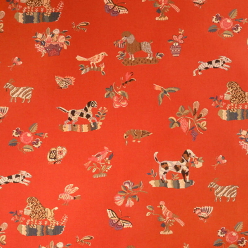 Animalitos 100% Cotton Fabric, Tomato