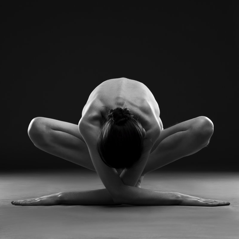 Nude Yoga On Black Background - Wrapped Canvas Print, 30cm H x 30cm W x 3.8cm D