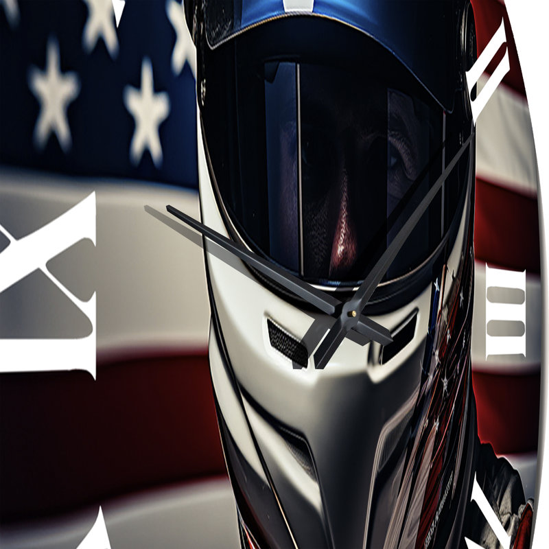 Patriotic Speedway Car Oversized Aluminum Wall Clock