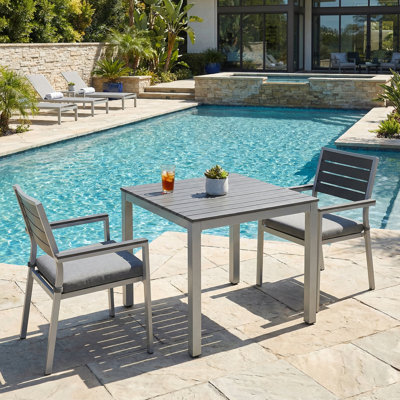 Jaxon Aluminum Outdoor Table in Poly Resin, Silver/Slate Grey 31.5x31.5