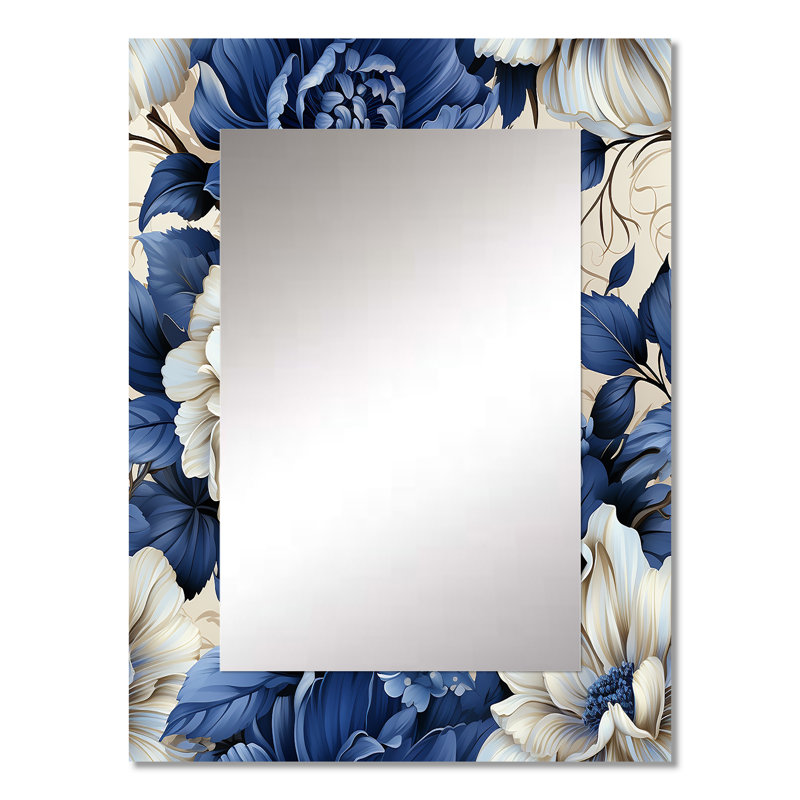 Victorian Cobalt Blue Foliage Victorian Pattern - Floral Mirror Wall Decor, 32" x 24"