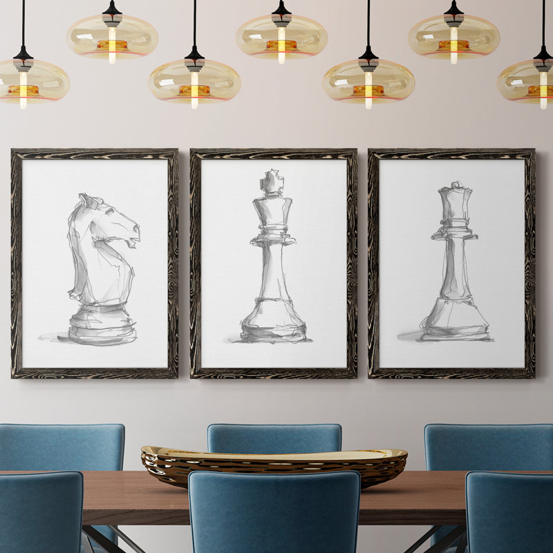 Chess Room Study I, toile encadrée de qualité supérieure - prête à être accrochée, Noir, H 31,5 po x l 47 po x P 1,5 po