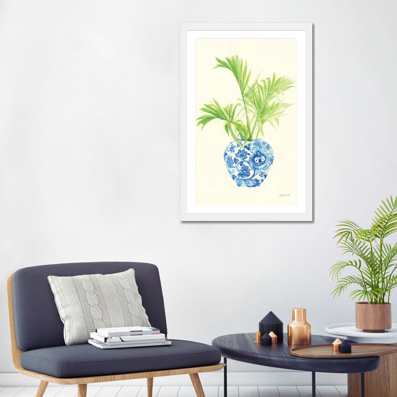« Palm chinoiserie II » par Danhui nai, reproduction d’art, Papier encadré blanc, Blanc, H 32 po x l 24 po x P 1 po