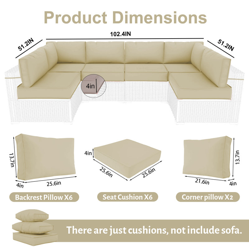 Ensemble de 14 coussins d'extérieur remplaçables (ensemble de 6 coussins, 6 dossiers, 2 coussins d'angle) - ensemble de coussins seulement