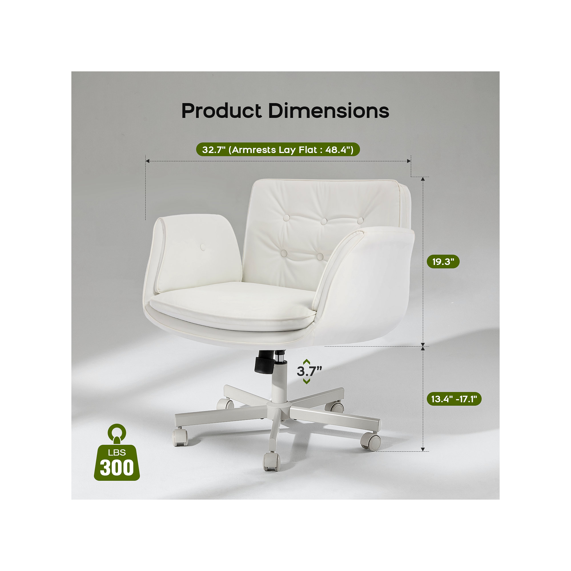 Luii Criss Cross Home Office Chair with wheels and arms, White, White