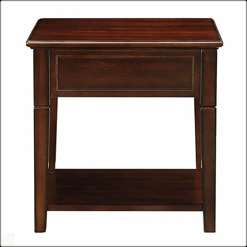 Walnut End Table With Bottom Shelf For Decorative Display And Storage, Perfect For Living Room Or Bedroom