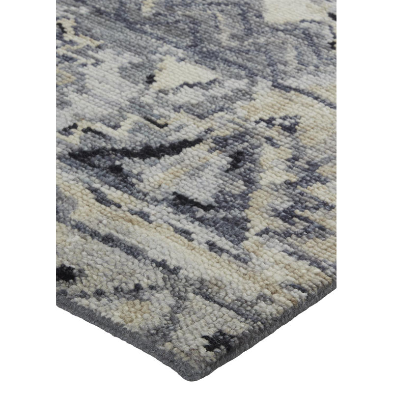 Palomar Hand Knotted Wool Geometric Area Rug in Gray, Rectangle 9'6" x 13'6"