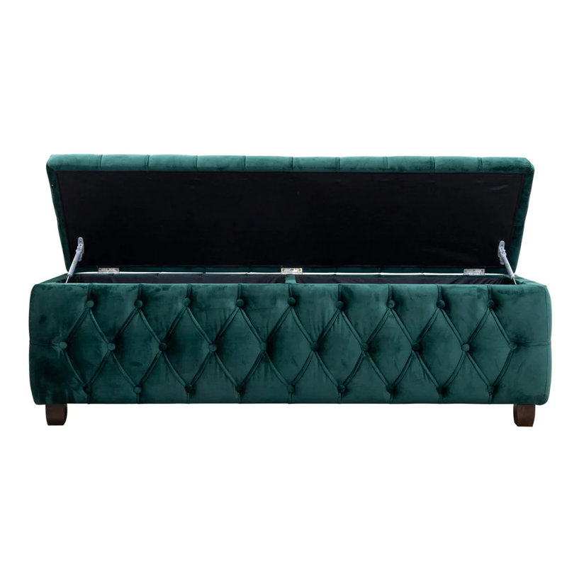 Riga Wide Velvet Tufted Rectangle Solid Color Ottoman Box with Storage, Upholstered Footstool Shoes Bench with Legs