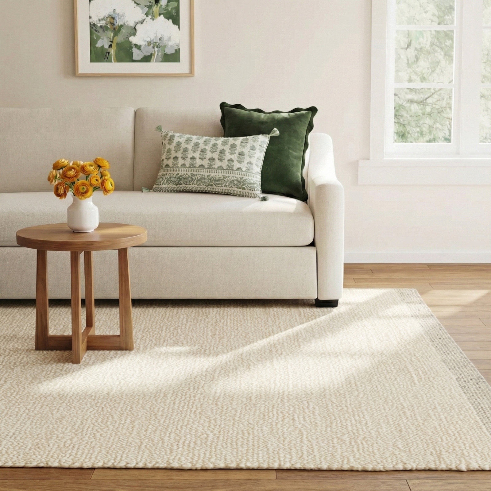 Ada Cream Hand-Woven Wool Rug, Rectangle 8' x 10'