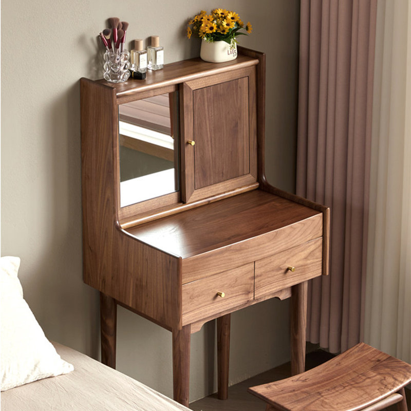 31.5"Simple and vintage solid wood dressing table with makeup mirror, 49.61" H x 31.5" W x 18.11" D