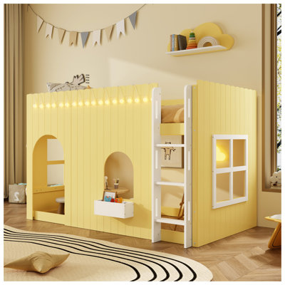 Lit mezzanine simple pour enfant avec guirlande lumineuse DEL jaune primevère