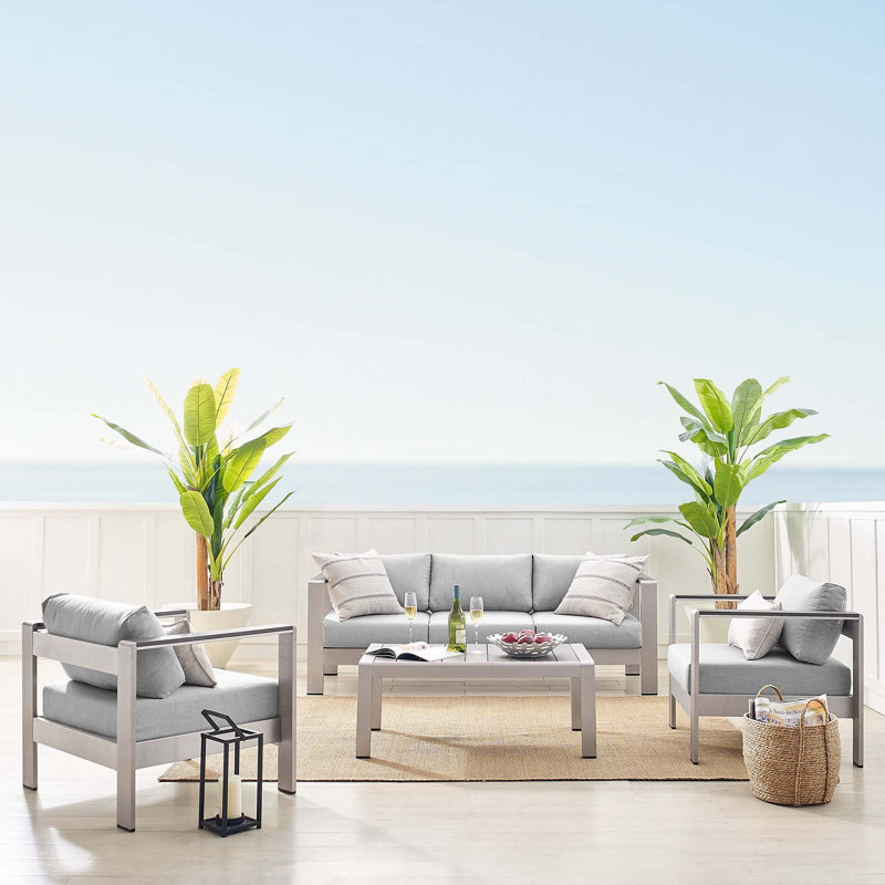 Ensemble de patio extérieur en aluminium 4 pièces Shore Sunbrella, Gris