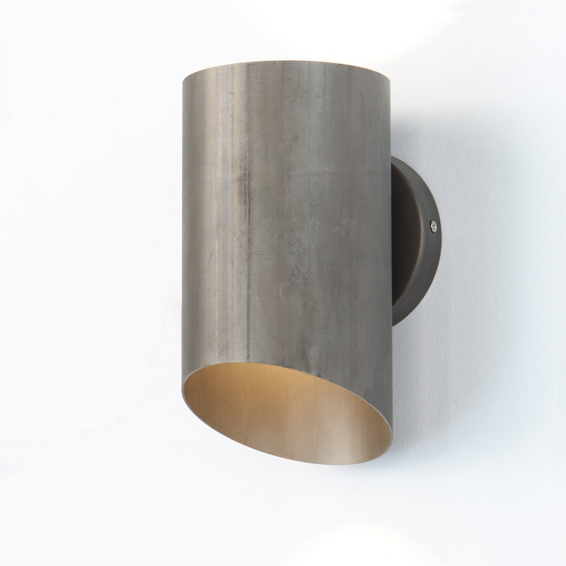 Modern Industrial 9" Tall Outdoor Wall Sconce - Dual LED Up/Down Light, Weathered Iron Galvanized Steel