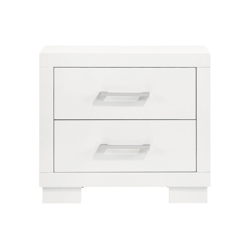 Table de chevet moderne blanc crème avec deux tiroirs de rangement et quincaillerie argentée