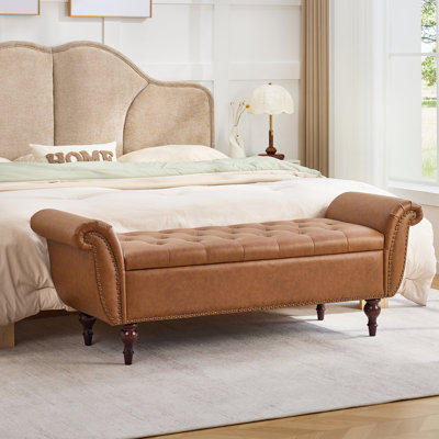 Chesterfield 63.7" Extra Long Large Storage Bench With Solid Wood Legs