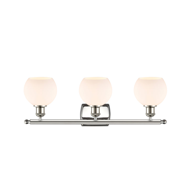 Éclairage pour salle de bain 3 lumières Cindi, Blanc mat, Incandescente, Nickel poli