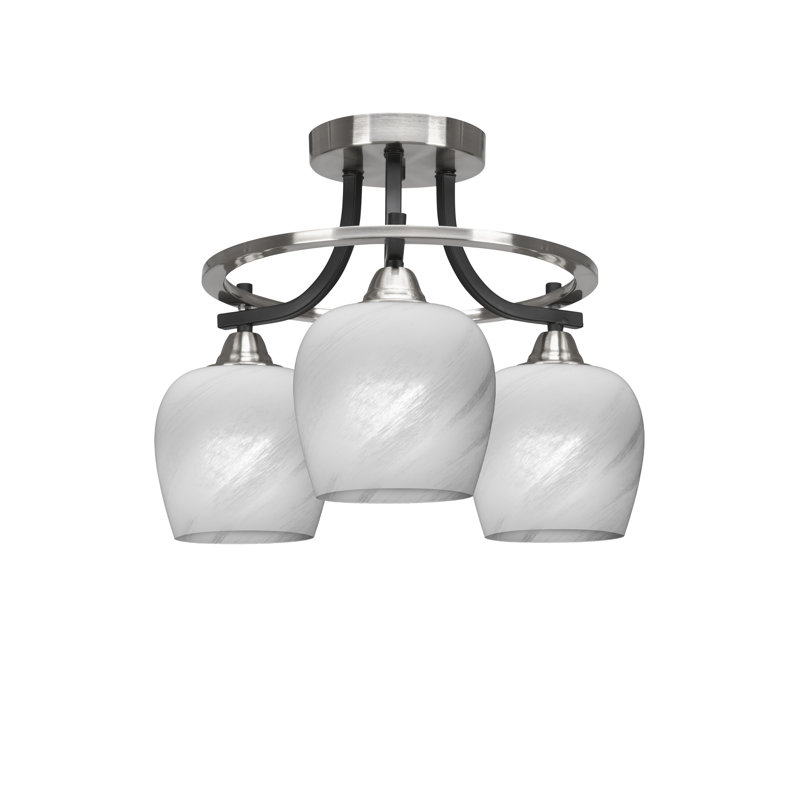 Bikales Paramount 3 Light Semi-Flush Shown In Matte Black & Brushed Nickel Finish With 6" White Marble Glass