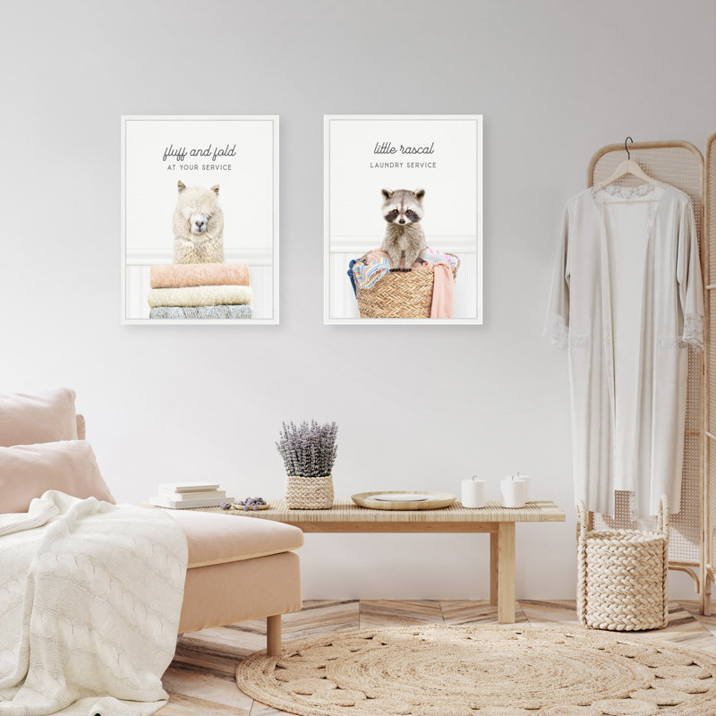 «Alpaca Fluff Fold and Racoon Little Rascal Laundry», art mural sur toile par Amy Peterson