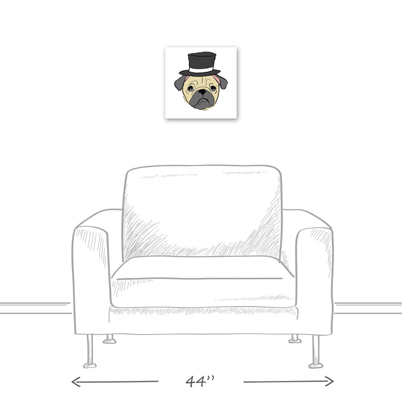 «Pug with Top Hat», impression sur toile, H 12 po x l 12 po