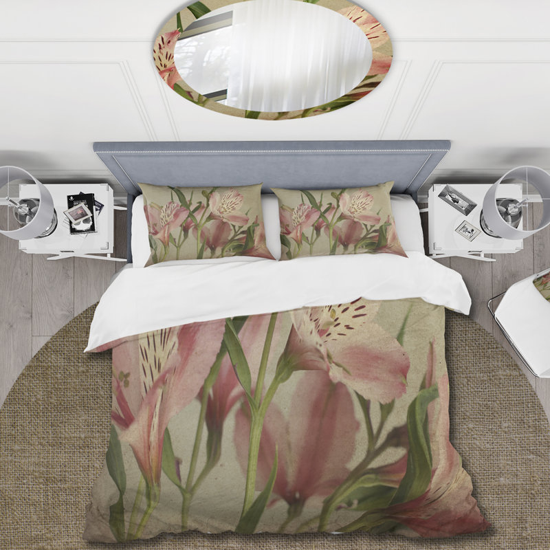 Retro Alstroemeria Flower - Ensemble de housse de couette traditionnel - Microfibre de polyester
