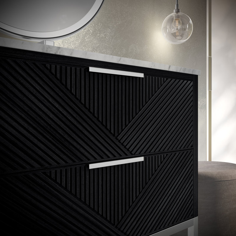 Diamond 30'' W Single Vanity, Charcoal Black, Calacatta Quartz, Brushed Nickel
