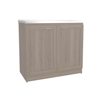 Base de lavabo utilitaire large de 39 po avec deux portes Zurich, rangement en panneau de fibres à densité moyenne gris pour la buanderie ou la cuisine