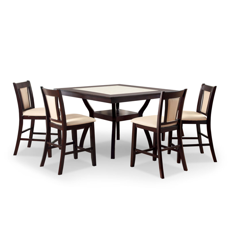 Ensemble de table de salle à manger à hauteur de comptoir 5 pièces Gabaldon, Ensemble de cinq pièces : table, quatre chaises