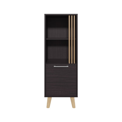 47" Cabinet With Open Shelves & Closed Compartment. Dark - Oak. Modern Design For Use. Built From Particle Board. 46.65" H X 16.93" W 13.77" D. Versatile Storage Solution Tall And Concealed Options.