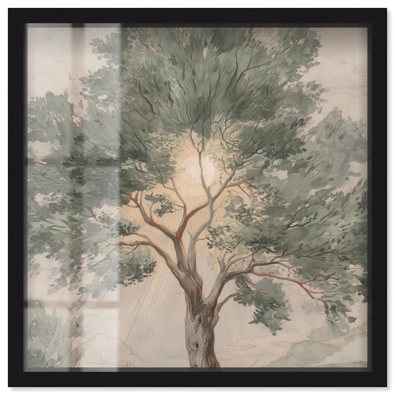 «Emanating Branches II Shadowbox Print», art floral rétro par Art Remedy, H 21 po x l 21 po, Noir