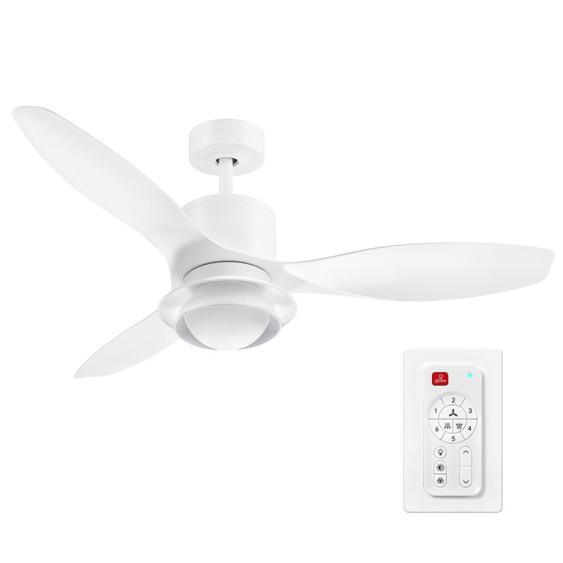 Ventilateur de plafond intégré à 3 pales à DEL avec télécommande et accents en laiton, Blanc, H 18,18 po x l 48 po x P 48 po