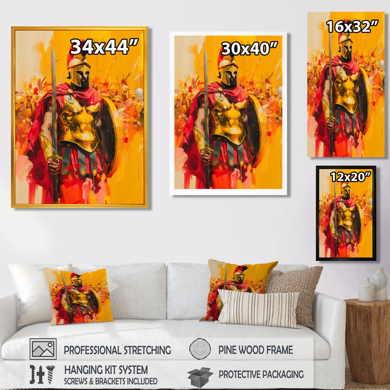 Spartan Leonidis King Warriors In Grèce II - décoration murale armée, H 20 po x l 12 po x P 1 po, Toile tendue