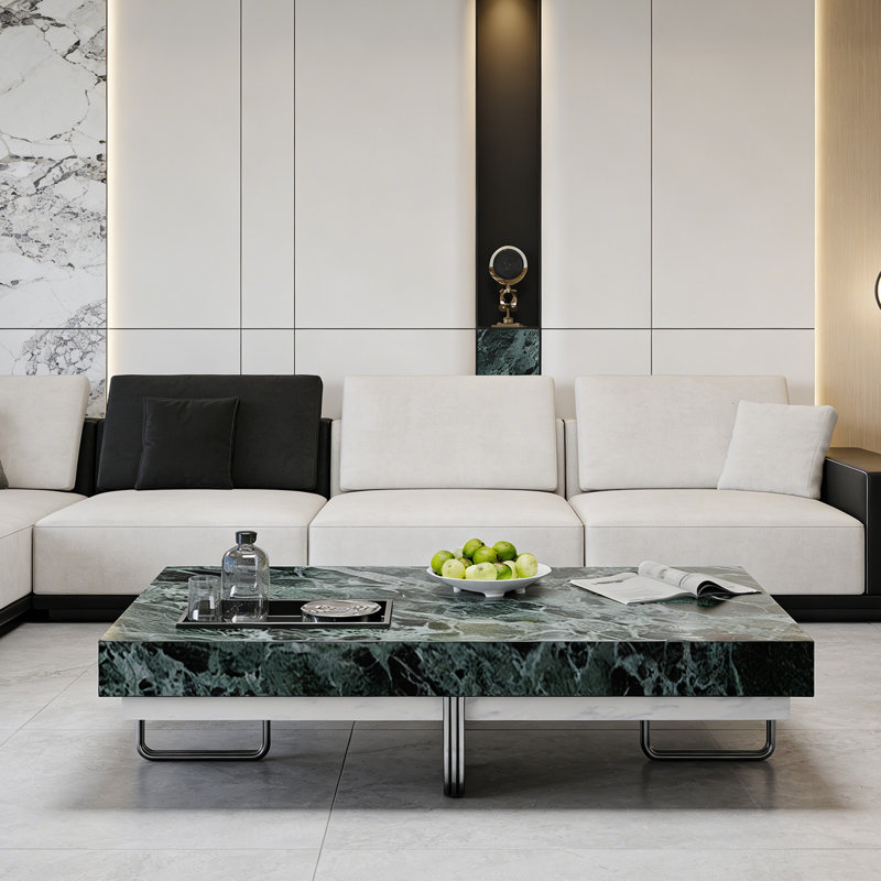 Table basse moderne moderne en ardoise avec plateau, Vert, H 13,77 po x L 51,18 po x l 27,55 po