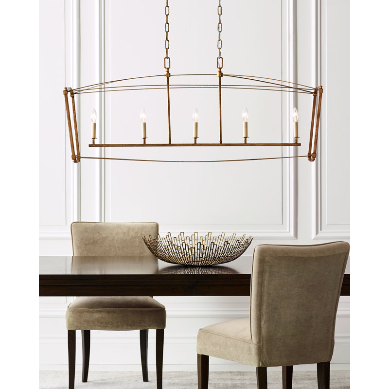 Luminaire suspendu linéaire 5 lumières Olive, Or antique