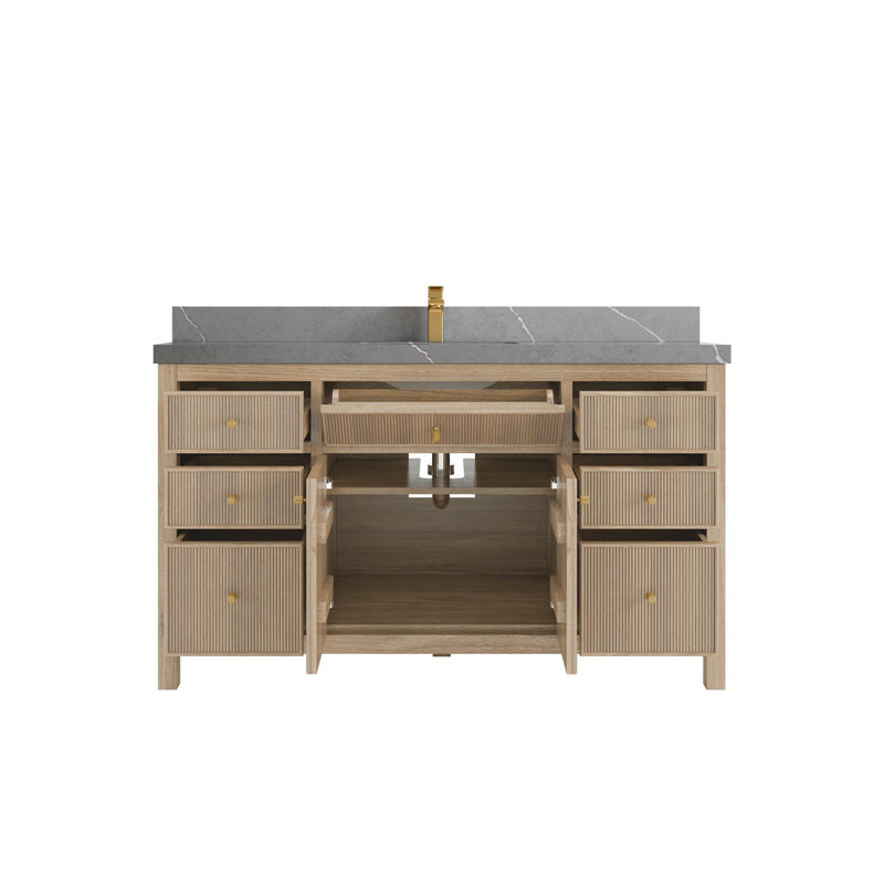 Meuble-lavabo simple 60 po avec comptoir 60 po, Gris Piatra