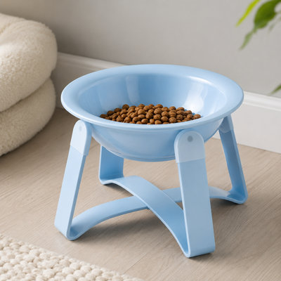 Bol surélevé en céramique pour chat avec support en métal antidérapant, bol surélevé à eau et à nourriture pour chats d'intérieur, chatons et petits chiens, 3 options de couleur / support en métal blanc de 6,14 po x 5,5 po x 4 po style bleu clair