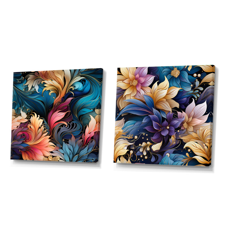 Newent - Ensemble de 2 collages floraux et botaniques carrés, Toile tendue, H 36 po x l 73 po