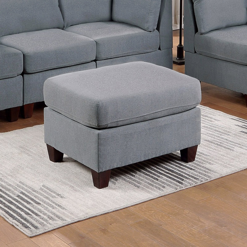Repose-pieds en tissu d'aspect lin, 1 pièce, avec pieds en bois
