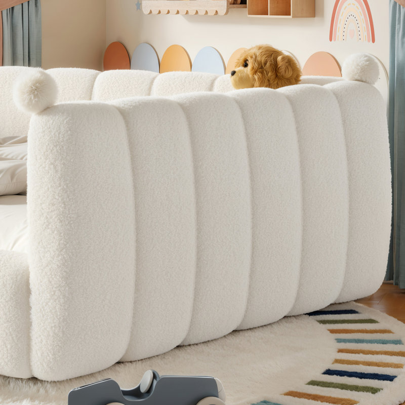 Lit pour grand lit Montessori pour enfants, rembourré avec des rails de sécurité, lit d'enfant surélevé, beige, Queen, Beige